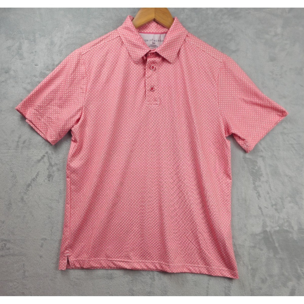 Age Of Wisdom Polo Shirt Men's Small Pink Geometric‎ Short Sleeve Golf Casual